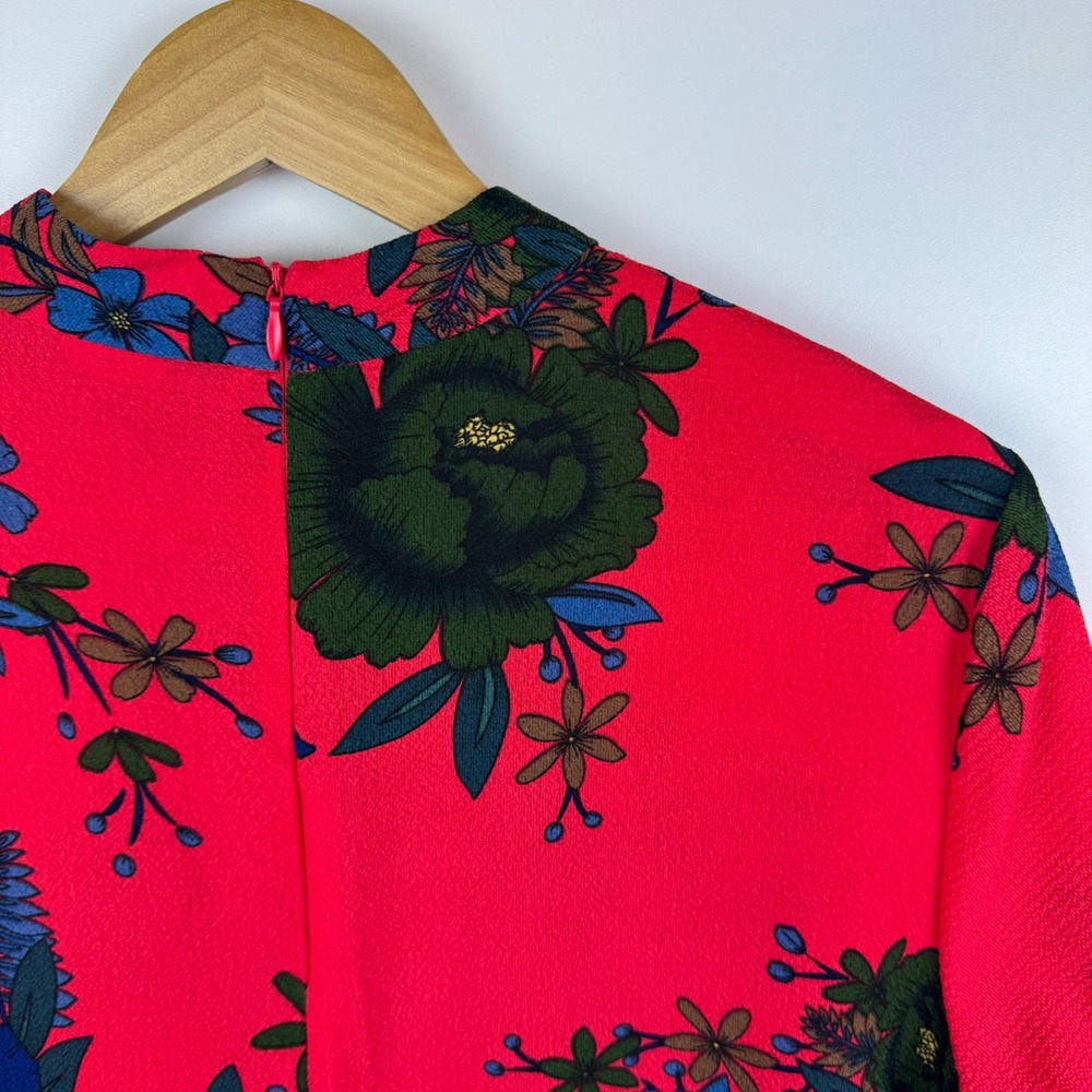 Jacqueline de Yong Red Floral Midi Dress‎ Size 38 Boho Cottage Lightweight Flowy - Picture 4 of 14